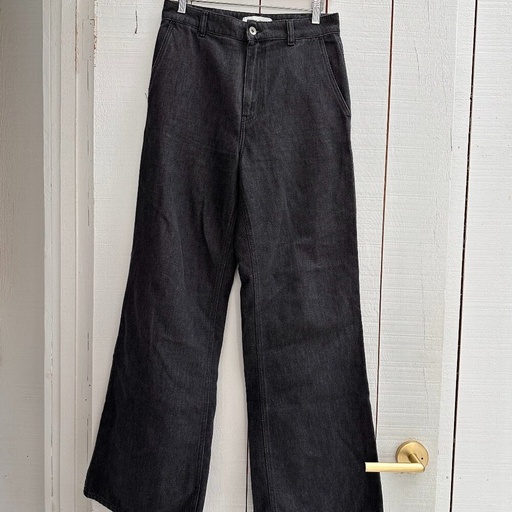 Pomandere Wide Leg Stretch Denim Trousers